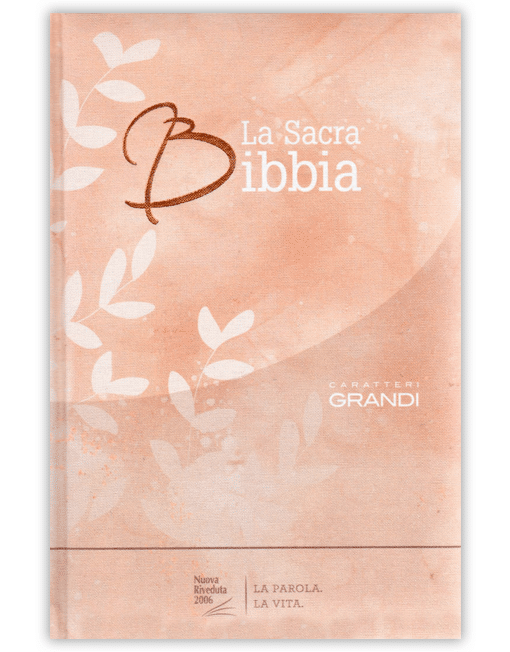 BIBBIA N.R. CARATTERI GRANDI Copertina telata rosa, motivo a foglie